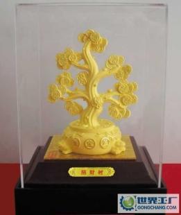 絨沙金工藝禮品招財樹 精美工藝與吉祥寓意的完美結合